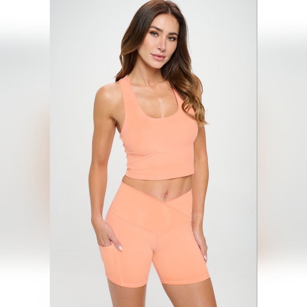 NEW! Evolution and Creation EVCR Racerback Crop Tank & Overlay Front Bike Shorts